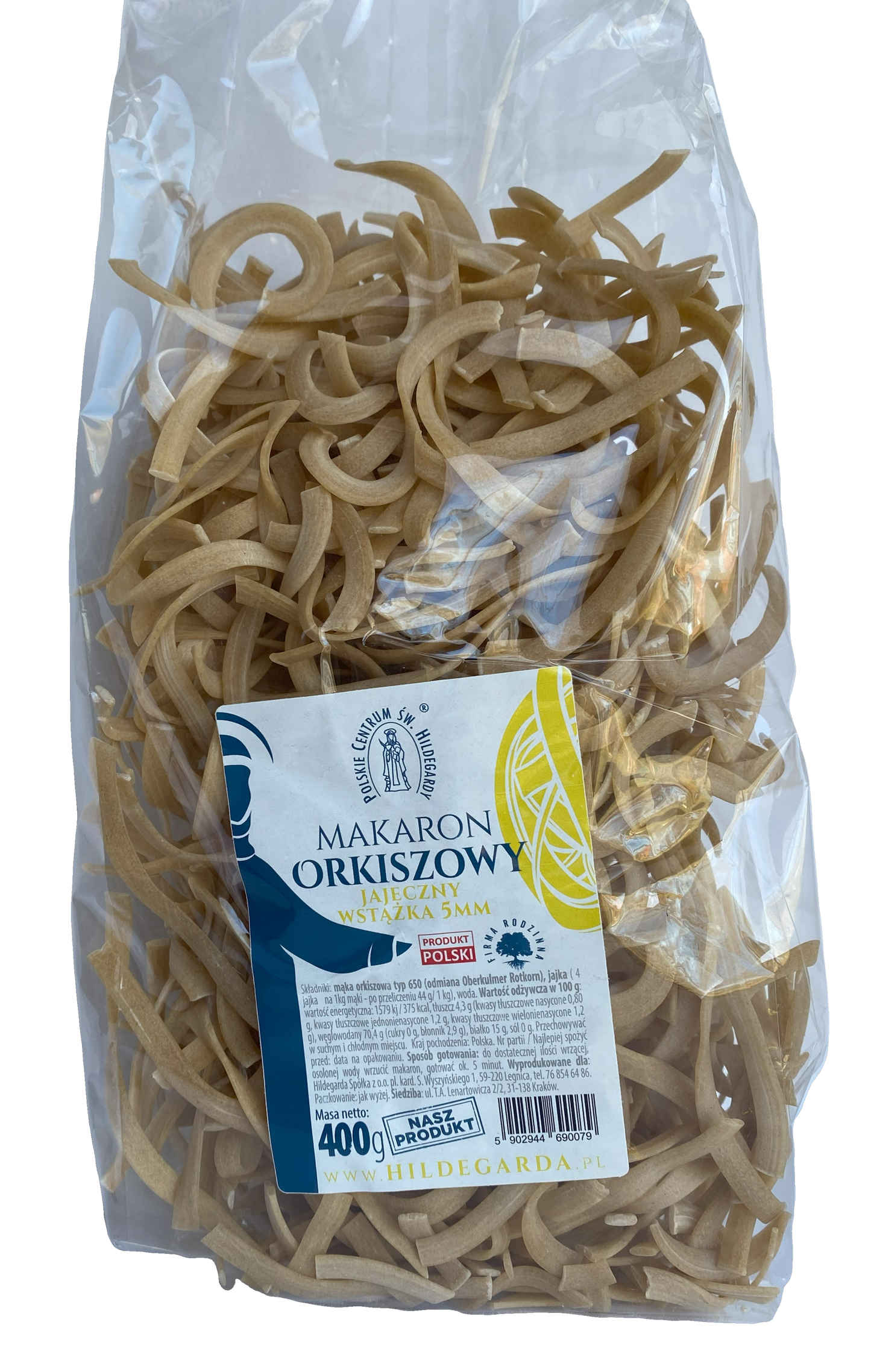 Makaron orkiszowy jajeczny "Hildegarda" 400 g. Wstążka