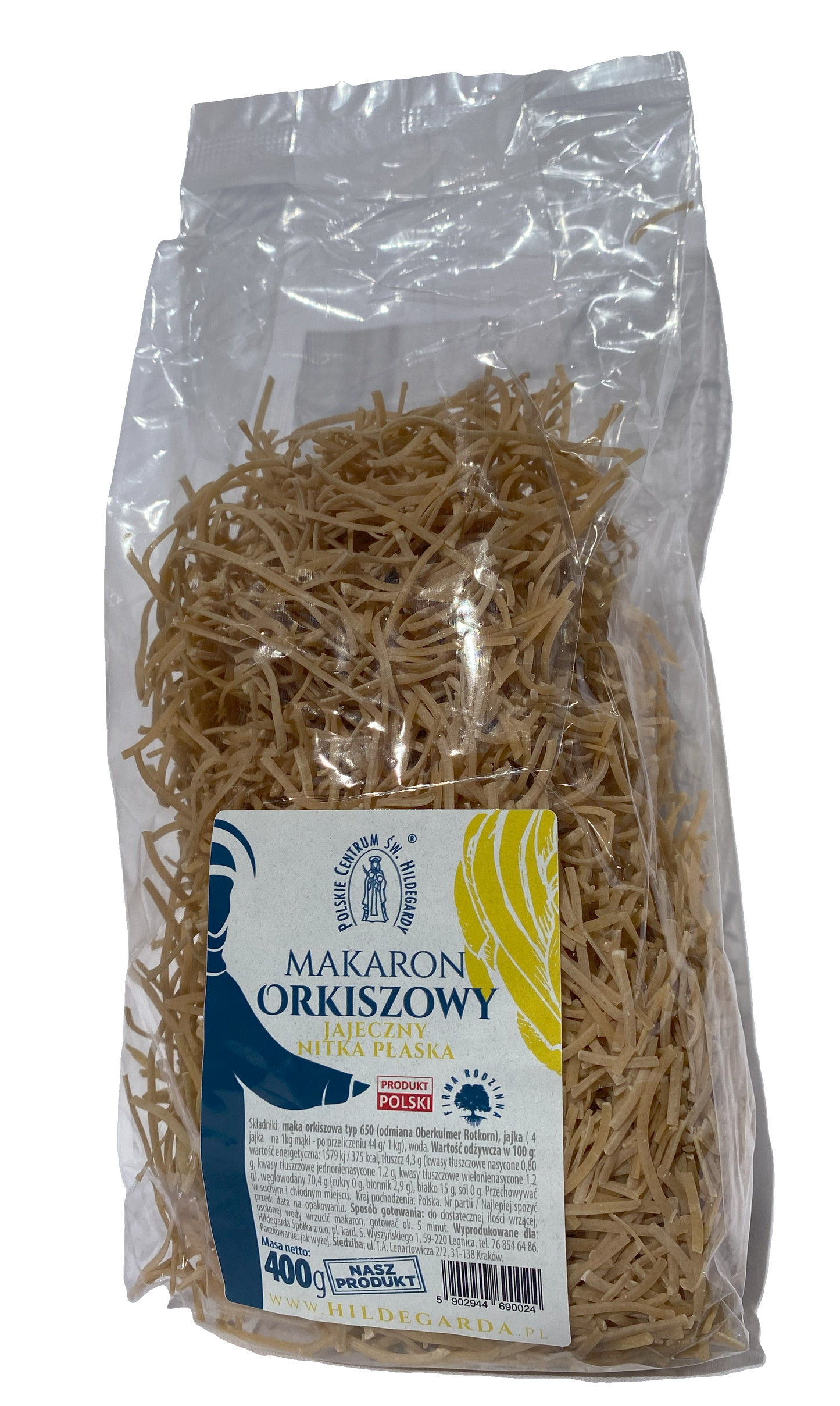 Makaron orkiszowy jajeczny "Hildegarda" płaska nitka 400g