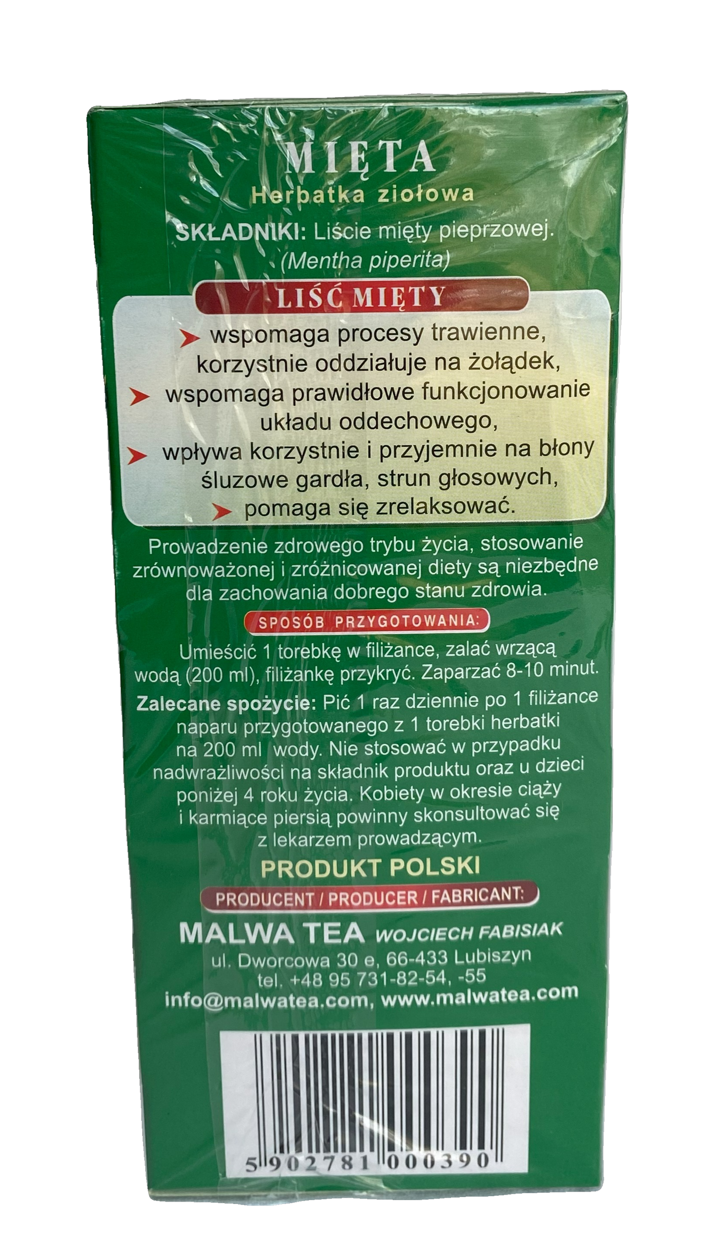 Herbatka ziołowa, mięta. "Malwa" 40g