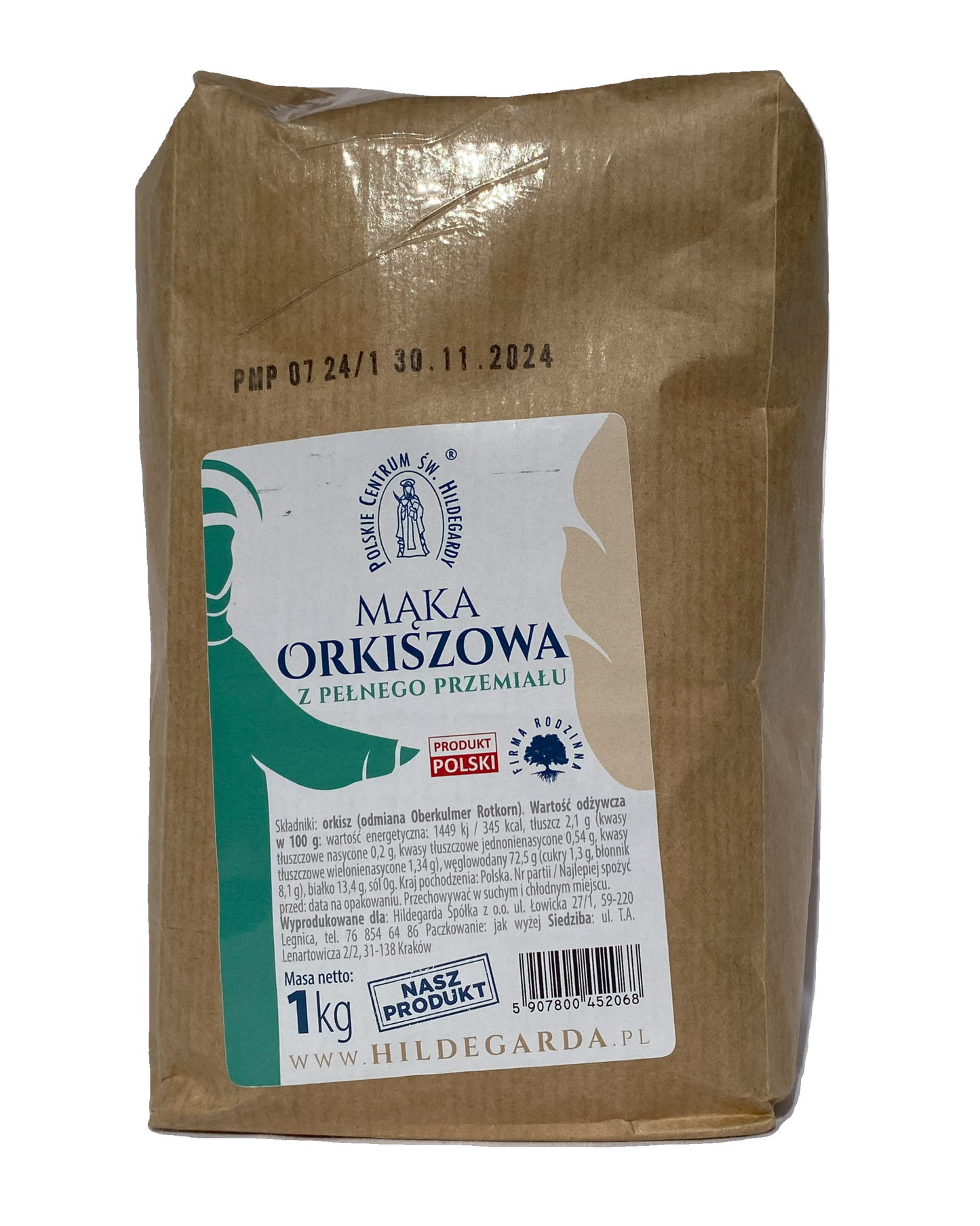 Mąka orkiszowa pełnoziarnista "Hildegarda" 1 kg (2,2 funta)