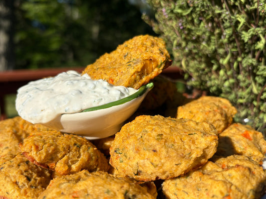 Chickpea & Spelt Cakes with Herb Dip