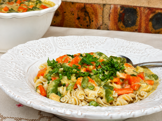 Veggie Spelt Pasta with Creamy White Sauce