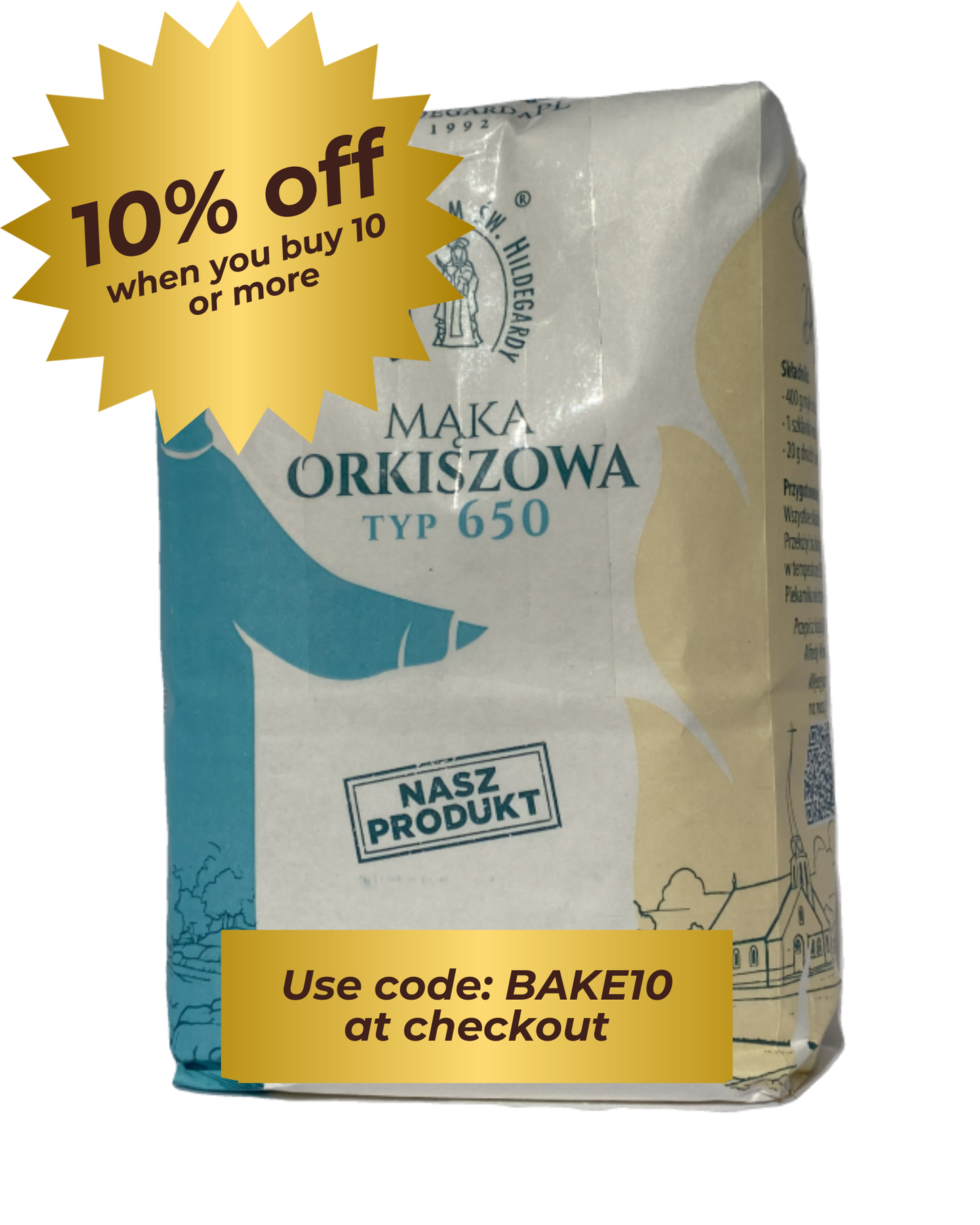 Light spelt flour type 650 „Hildegarda” - 1 kg (2.2 lbs)