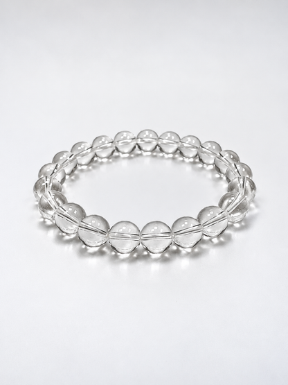 Clear to White Quartz 8 mm Round Bead Bracelet | Mountain Crystal & Clear Quartz – Clarity, Balance & Well-Being