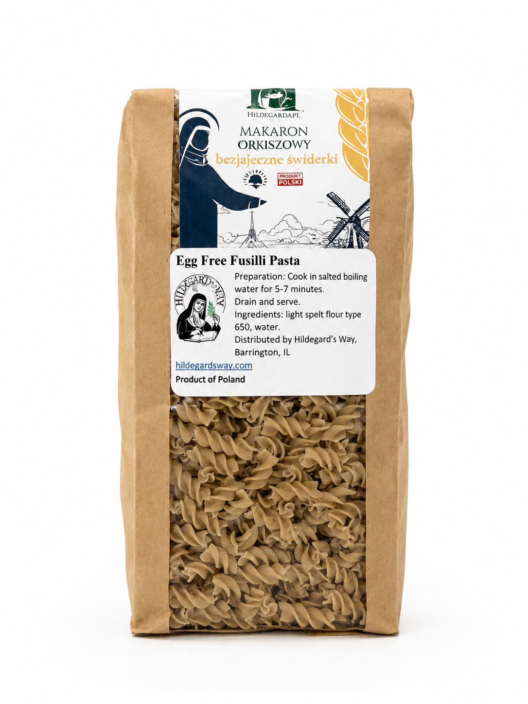 Makaron Orkiszowy Fusilli Bez Jajek "Hildegarda" 400 g. (14,11 uncji)