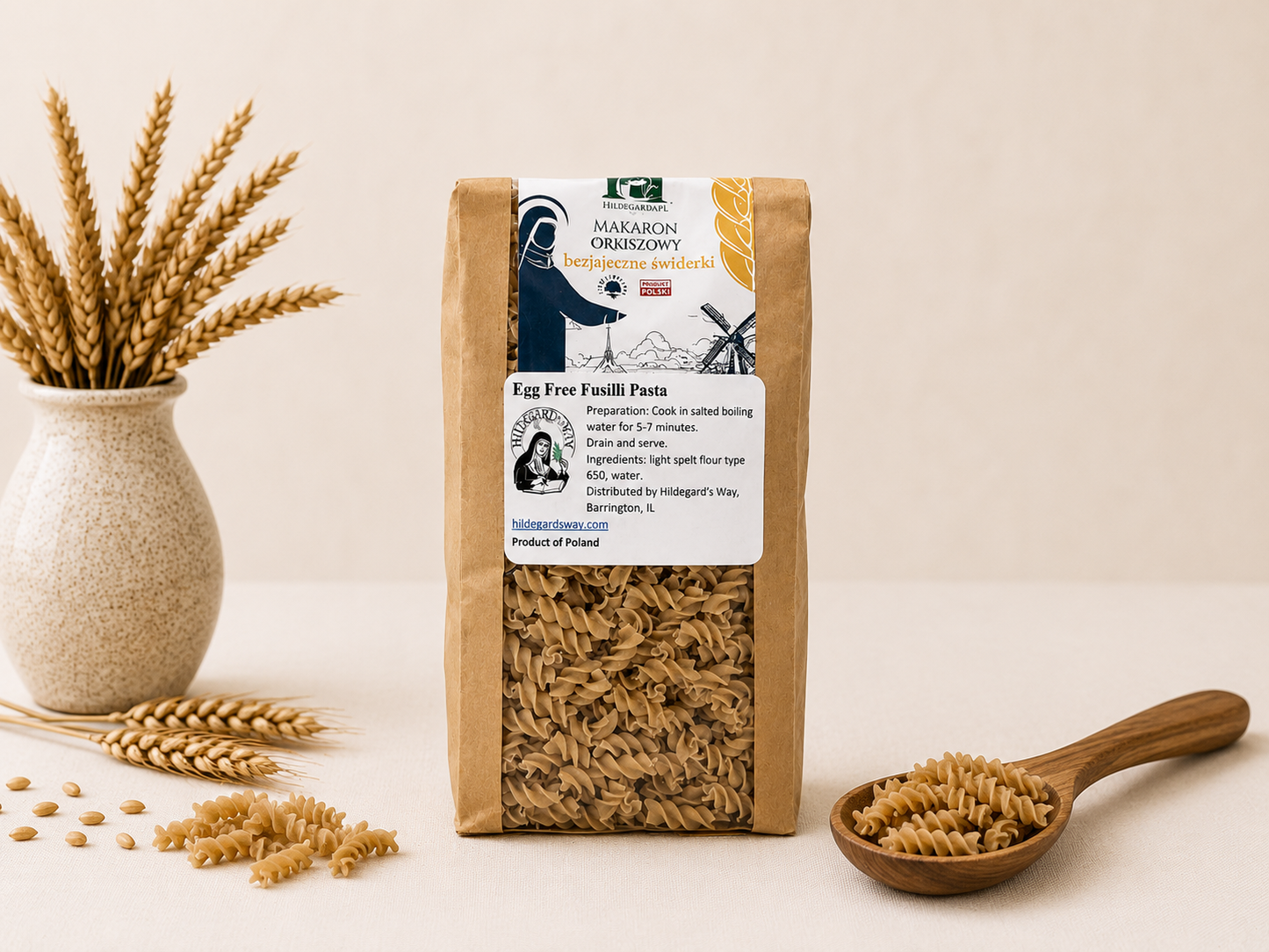 Makaron Orkiszowy Fusilli Bez Jajek "Hildegarda" 400 g. (14,11 uncji)