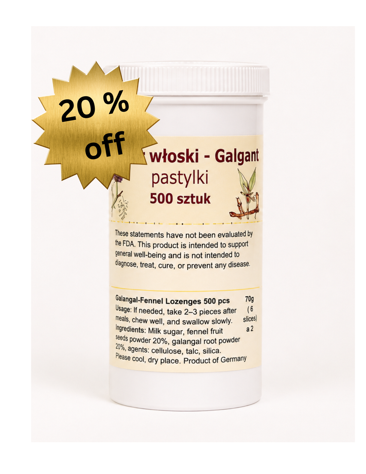 Pastylki galangalowo-koperkowe 500 szt.