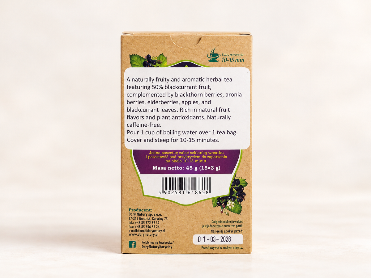 Organic Blackcurrant Fruit Tea – 15 Biodegradable Pyramid Tea Bags