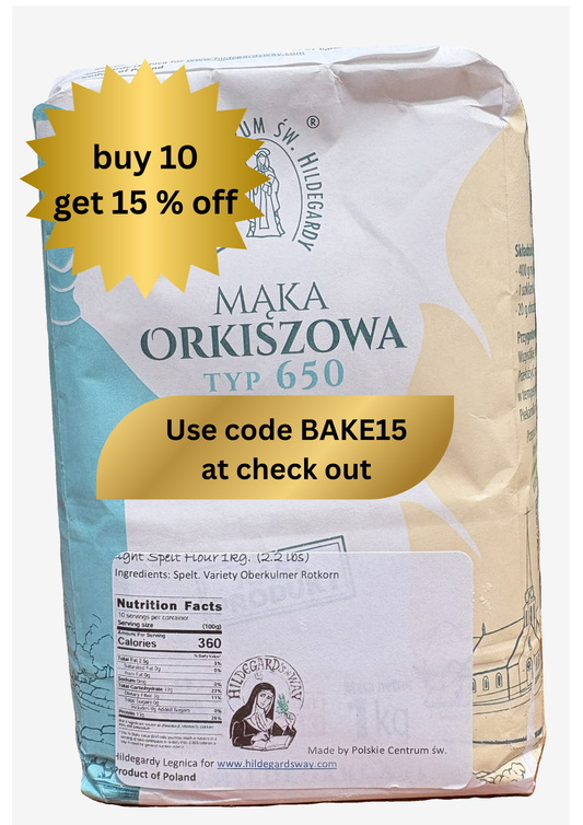 Light spelt flour type 650 „Hildegarda” - 1 kg (2.2 lbs)